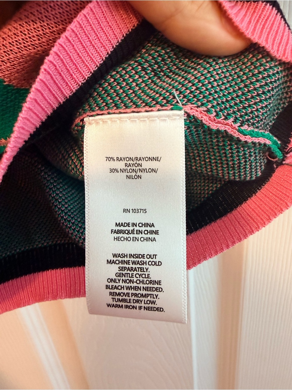 Nanette Lepore Pink Floral Polo on Green Knit - Picture 3 of 5